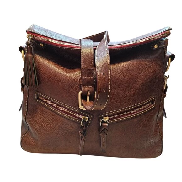 Dooney & Bourke Handbags - Dooney & Bourke Zip Sac Chestnut Leather Crossbody Shoulder Bag With Tassel Acce